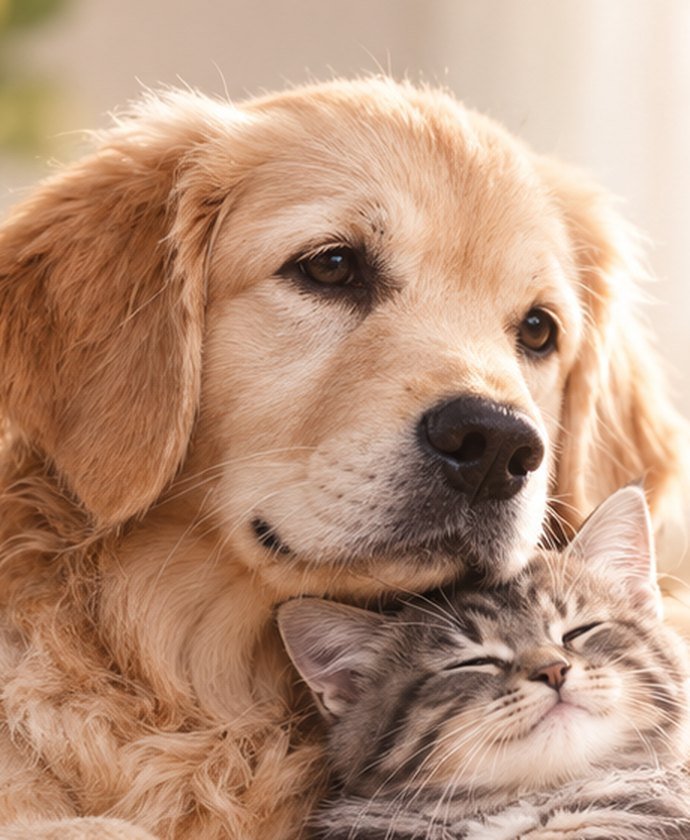 Un perro y un gatito descansando juntos